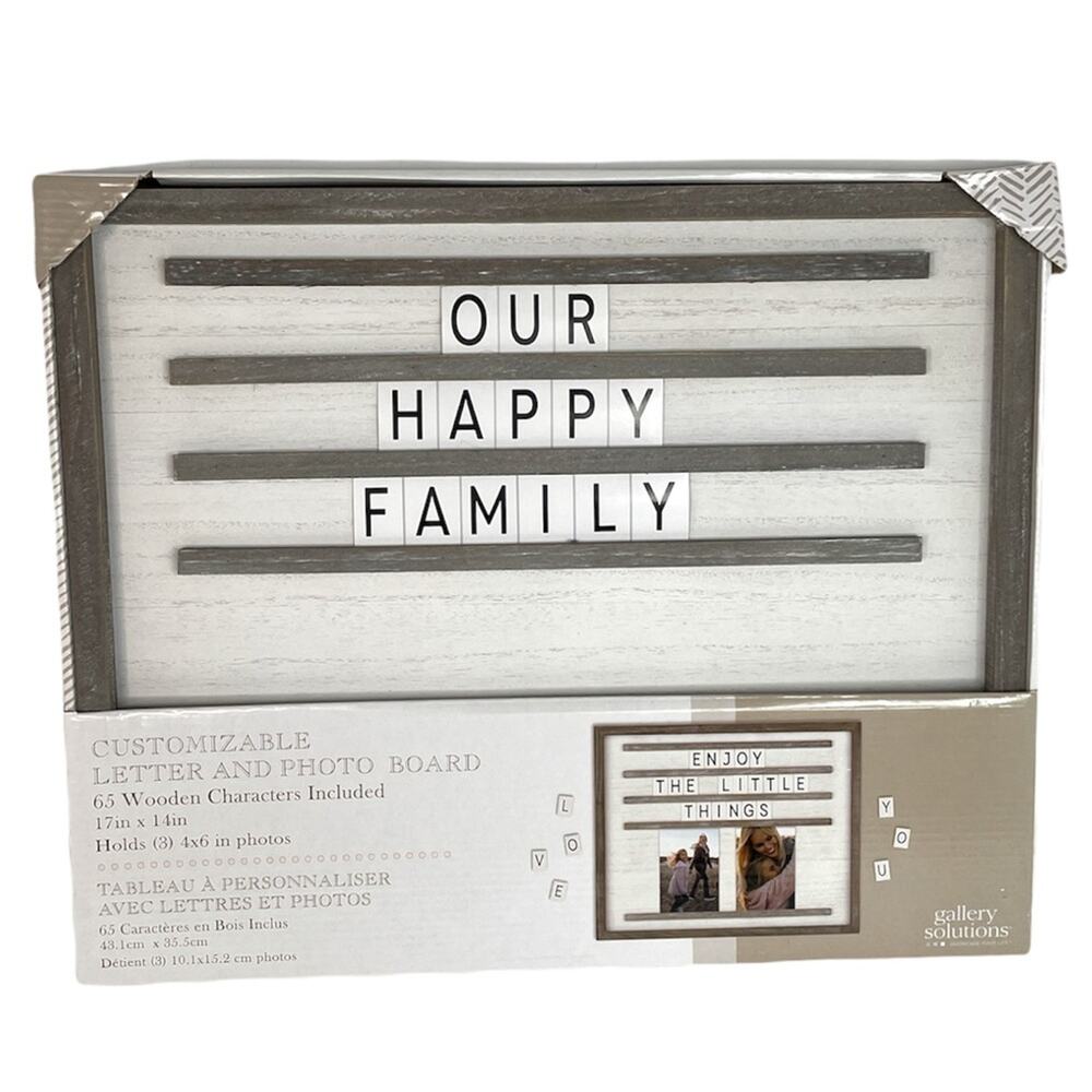 Customizable Letter and Photo Board Gray White 17 x 14 inches